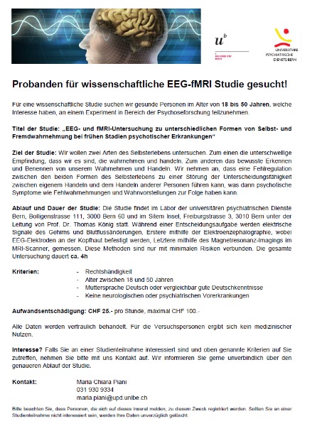 Probanden für wissenschaftliche EEG-fMRI Studie gesucht