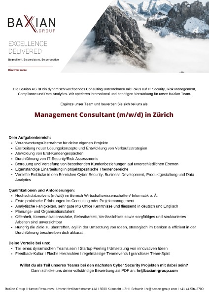 Management Consultant (m/w/d) in Zürich