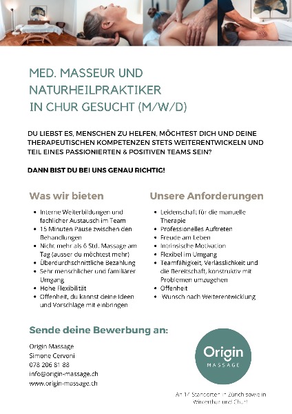 Med. Masseur*in / Naturheilpraktiker*in gesucht